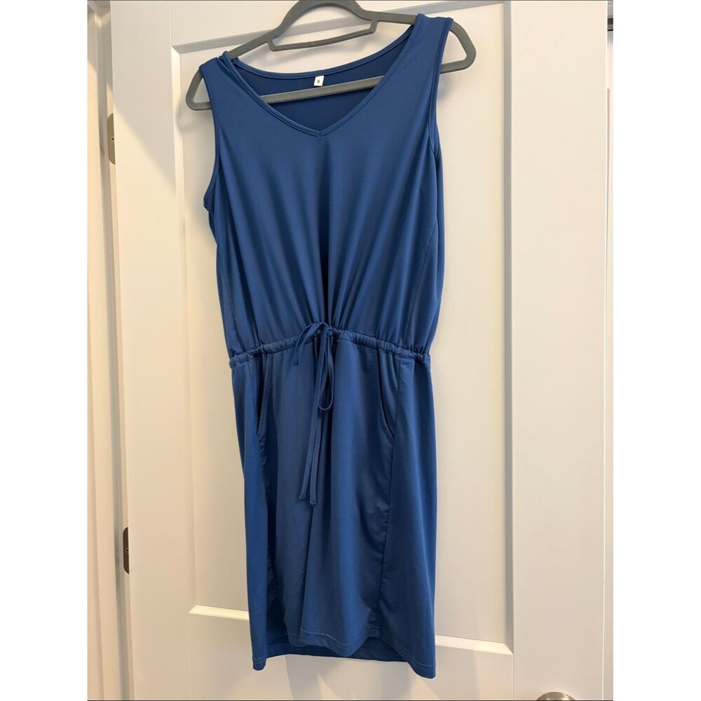 V-Neck Drawstring Waist Mini Dress in Blue